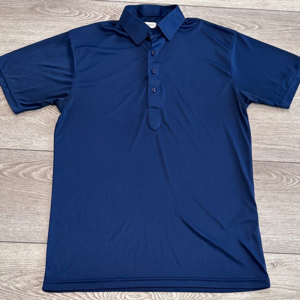 Collars & Co Polo Mens Medium Navy Blue Dress Collar Golf Preppy Casual
